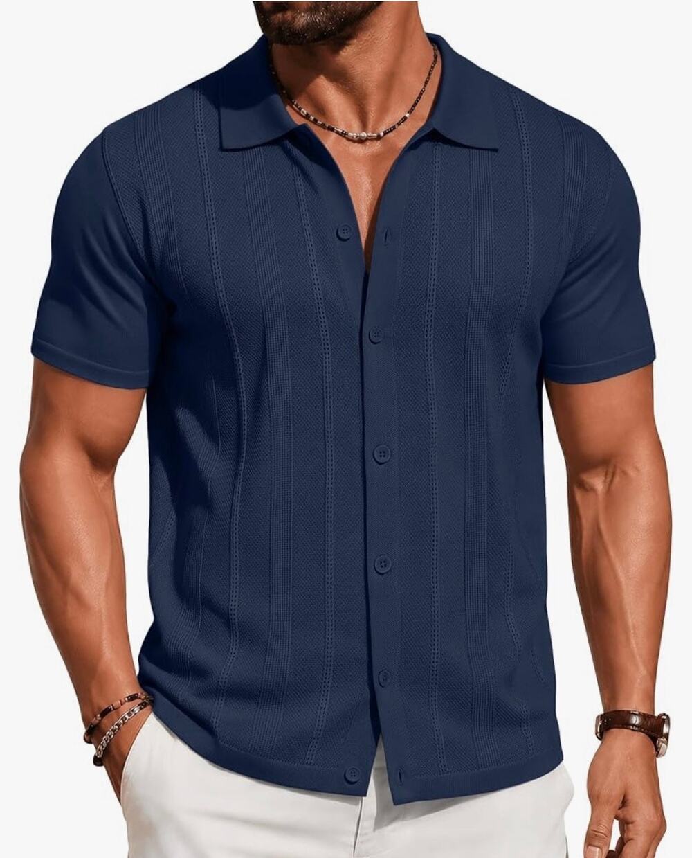 Coofandy Mens Casual Button Down Shirt Short Sleeve Sweater Top Size 2XL New
